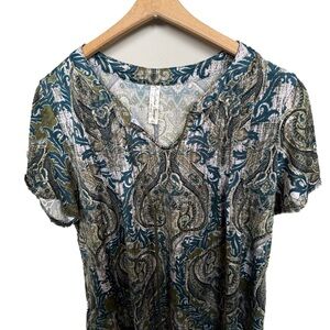 PerSeption Concept Paisley Top - Teal and Olive-with tassel tie